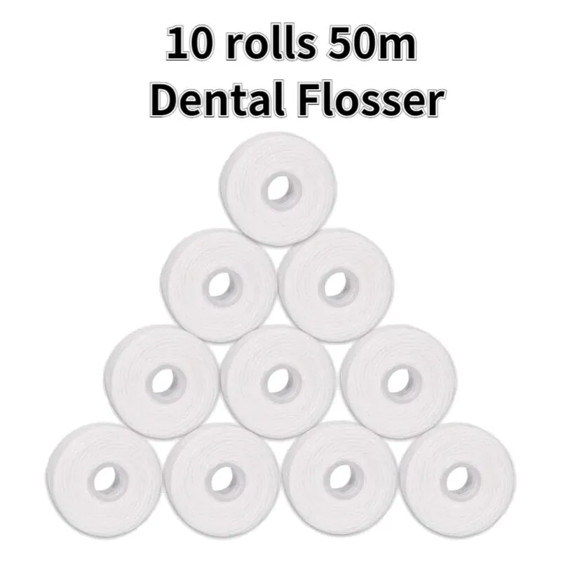 10 Rolls 50m Dental Flosser Spool Toothpick Dental Floss Tooth Cleaning Oral Hygiene Tooth Cleaning Wax Mint Floss 0ral irrigator