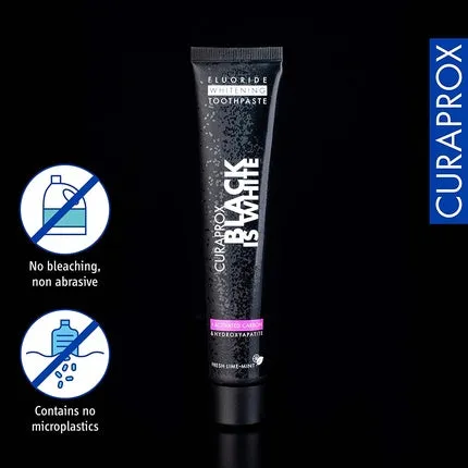 Black Is White Toothpaste 60 ml - Whitening Toothpaste with Activated Charcoal - Sls-Free Toothpaste without Microplastics without Triclosan and Fluoride , Curaprox
