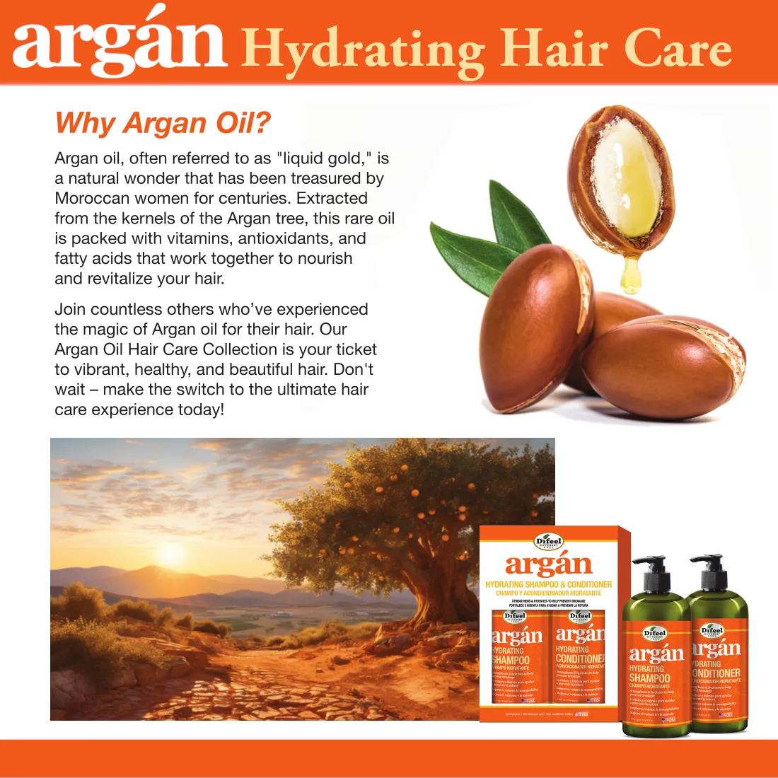 Difeel Argan Hydrating Premium Hair Oil 8 oz.
