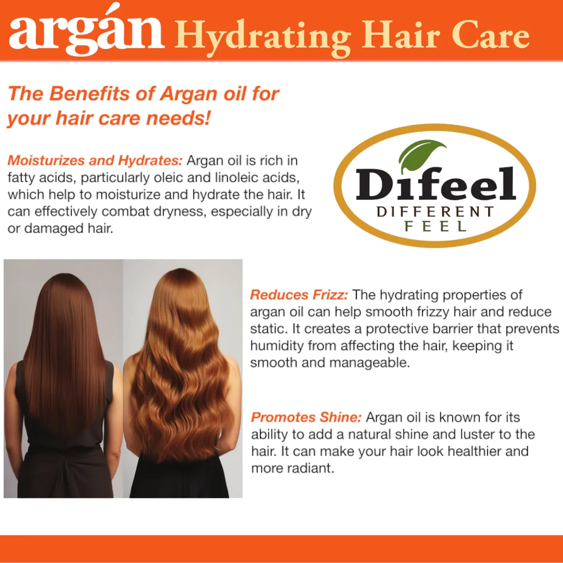 Difeel Argan Hydrating Premium Hair Oil 8 oz.