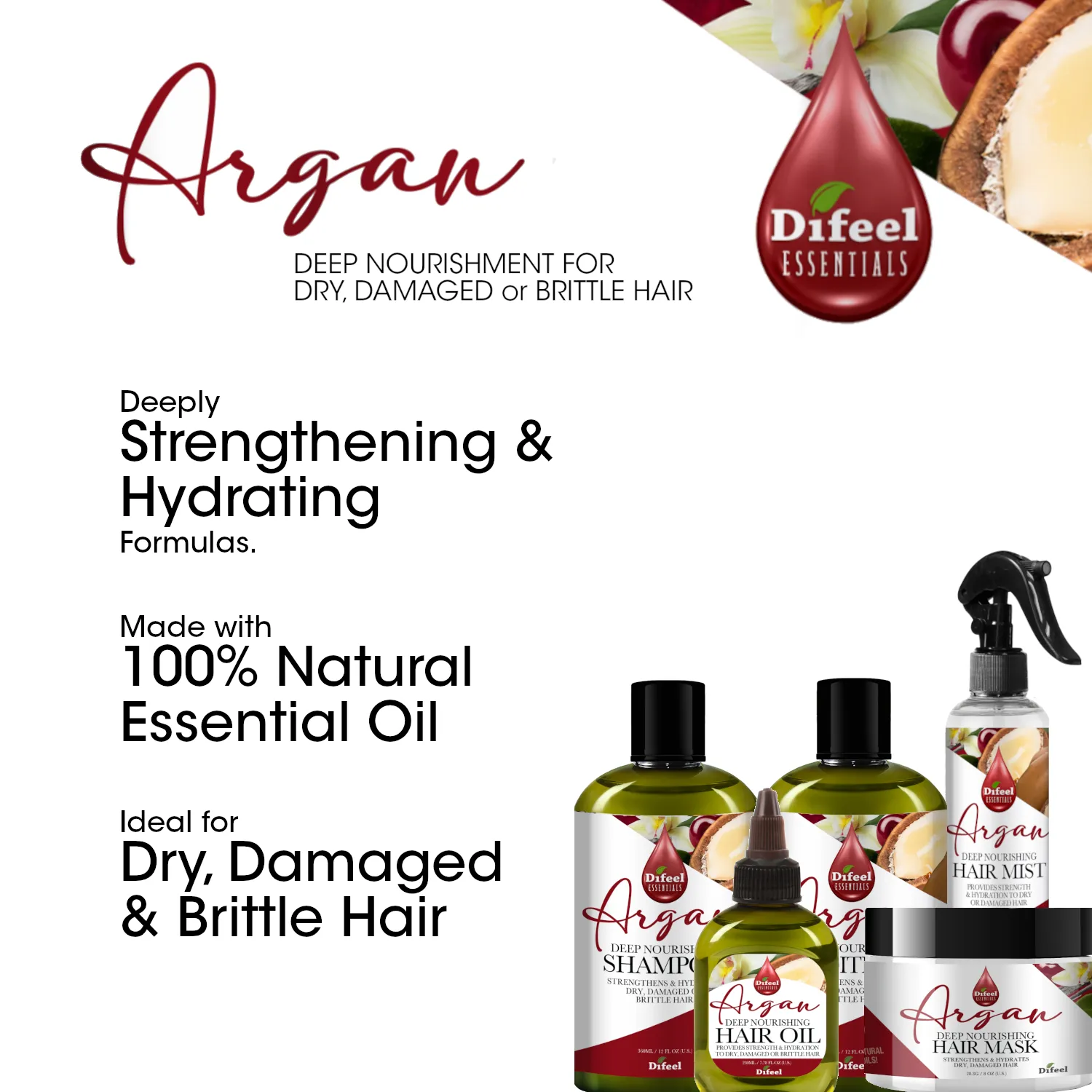 Difeel Essentials Deep Nourishing Argan Hair Oil 2.5 oz.