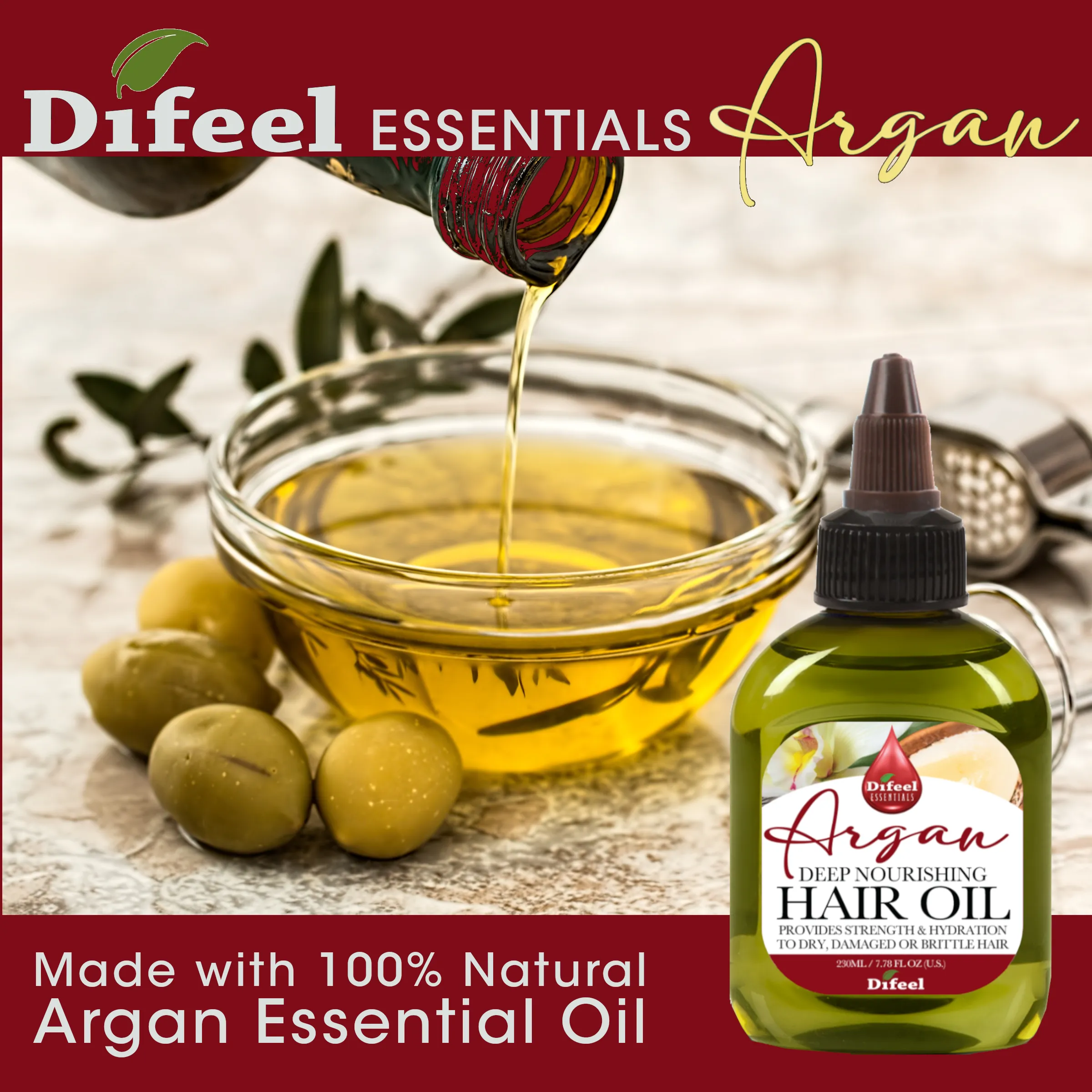 Difeel Essentials Deep Nourishing Argan Hair Oil 2.5 oz.
