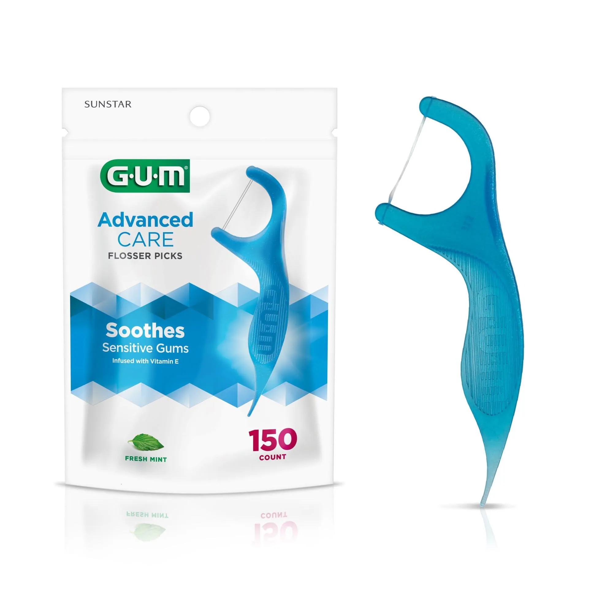 GUM Advanced Care Flossers, Fresh Mint, Vitamin E & Fluoride, 150 Count