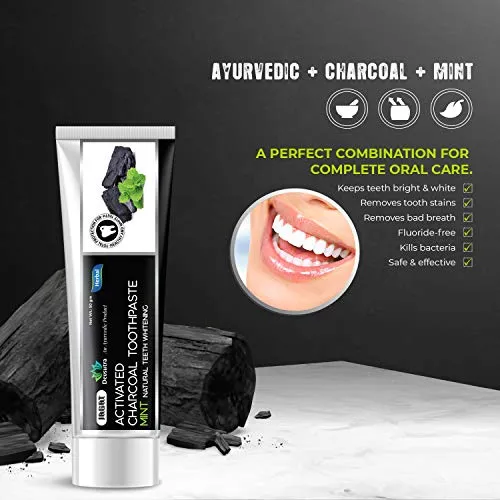 Jagat Devsutra Dr. Trusted Ayurvedic Herbal Activated Charcoal Toothpaste for Effective Teeth Whitening - 100% Natural Mint Flavored Formula, Fluoride-Free & Free from Artificial Colors - Set of 4 (100g each)