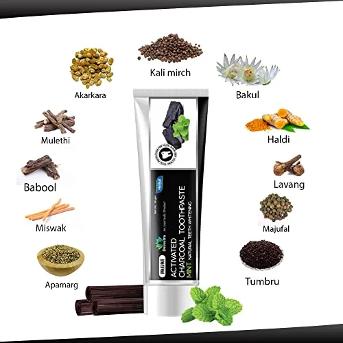 Jagat Devsutra Dr. Trusted Ayurvedic Herbal Activated Charcoal Toothpaste for Effective Teeth Whitening - 100% Natural Mint Flavored Formula, Fluoride-Free & Free from Artificial Colors - Set of 4 (100g each)