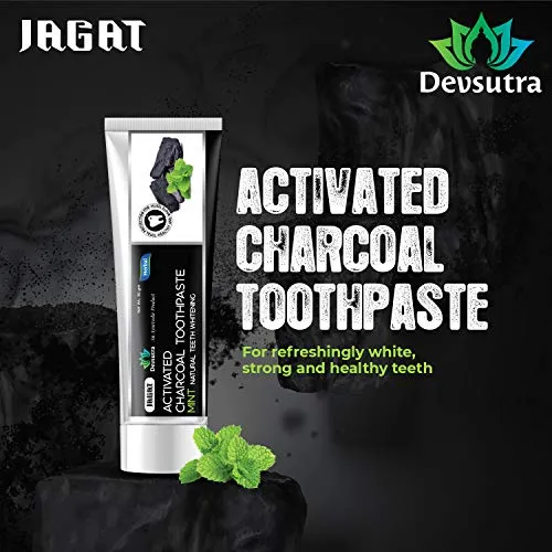 Jagat Devsutra Dr. Trusted Ayurvedic Herbal Activated Charcoal Toothpaste for Effective Teeth Whitening - 100% Natural Mint Flavored Formula, Fluoride-Free & Free from Artificial Colors - Set of 4 (100g each)