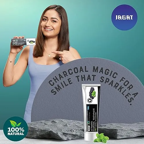 Jagat Devsutra Dr. Trusted Ayurvedic Herbal Activated Charcoal Toothpaste for Effective Teeth Whitening - 100% Natural Mint Flavored Formula, Fluoride-Free & Free from Artificial Colors - Set of 4 (100g each)