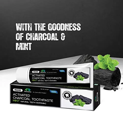 Jagat Devsutra Dr. Trusted Ayurvedic Herbal Activated Charcoal Toothpaste for Effective Teeth Whitening - 100% Natural Mint Flavored Formula, Fluoride-Free & Free from Artificial Colors - Set of 4 (100g each)