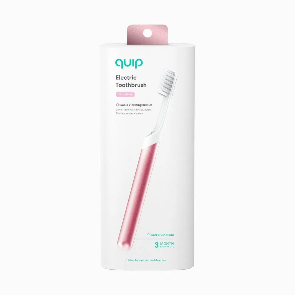 Pink quip Metal Electric Toothbrush Starter Kit with 2-Minute Timer and Travel Case